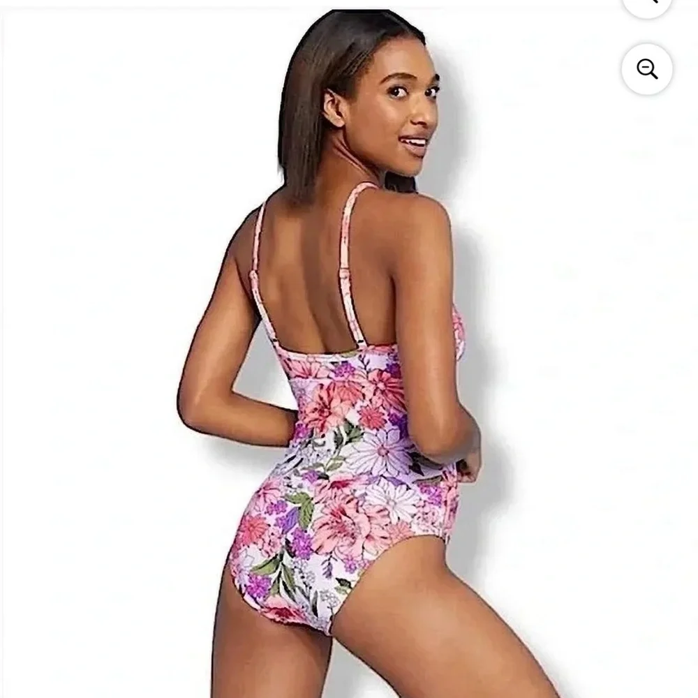 Kona Sol women’s ladder trim One Piece swimsuit multi color floral size LARGE